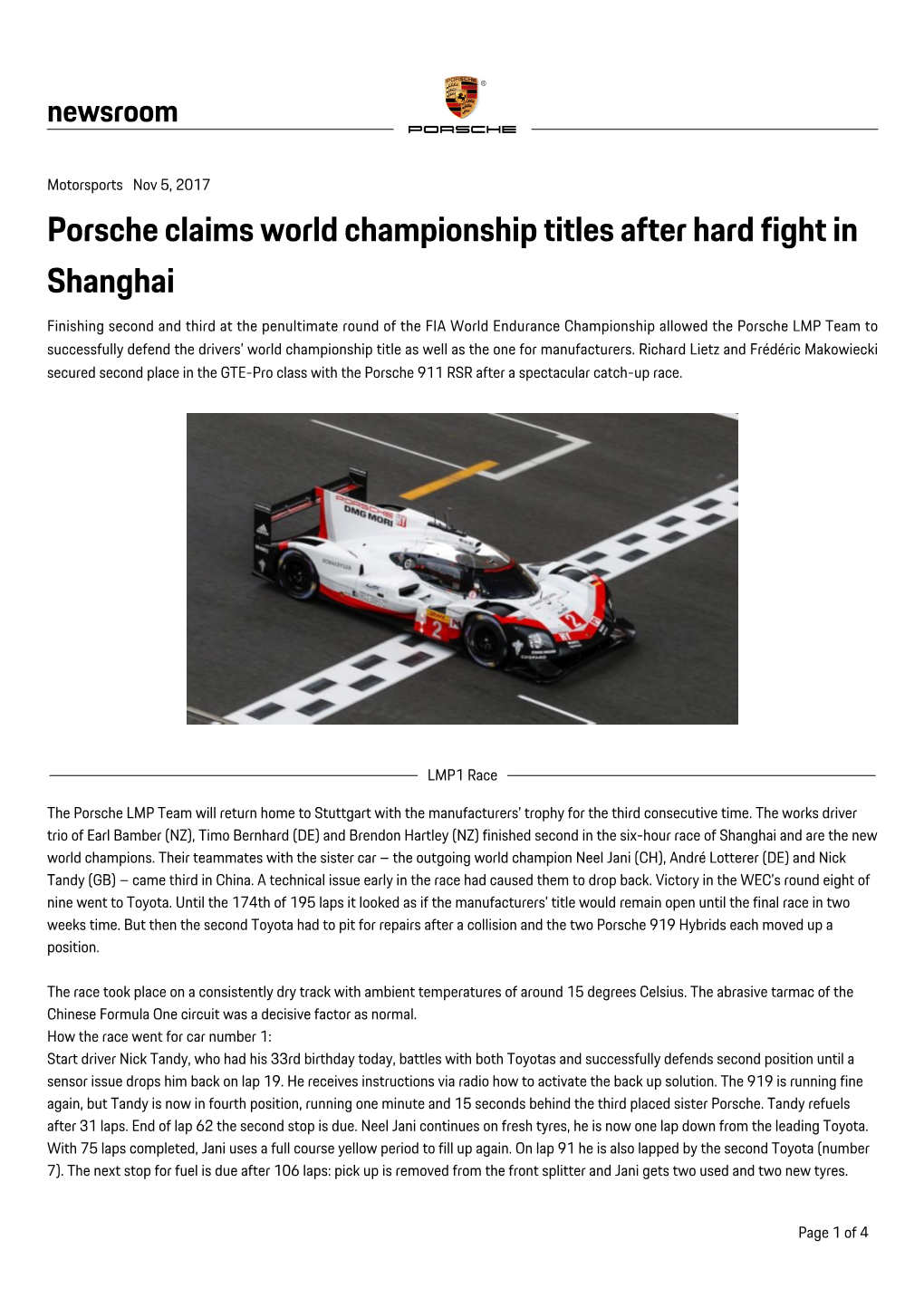 Porsche Claims World Championship Titles After Hard Fight in Shanghai