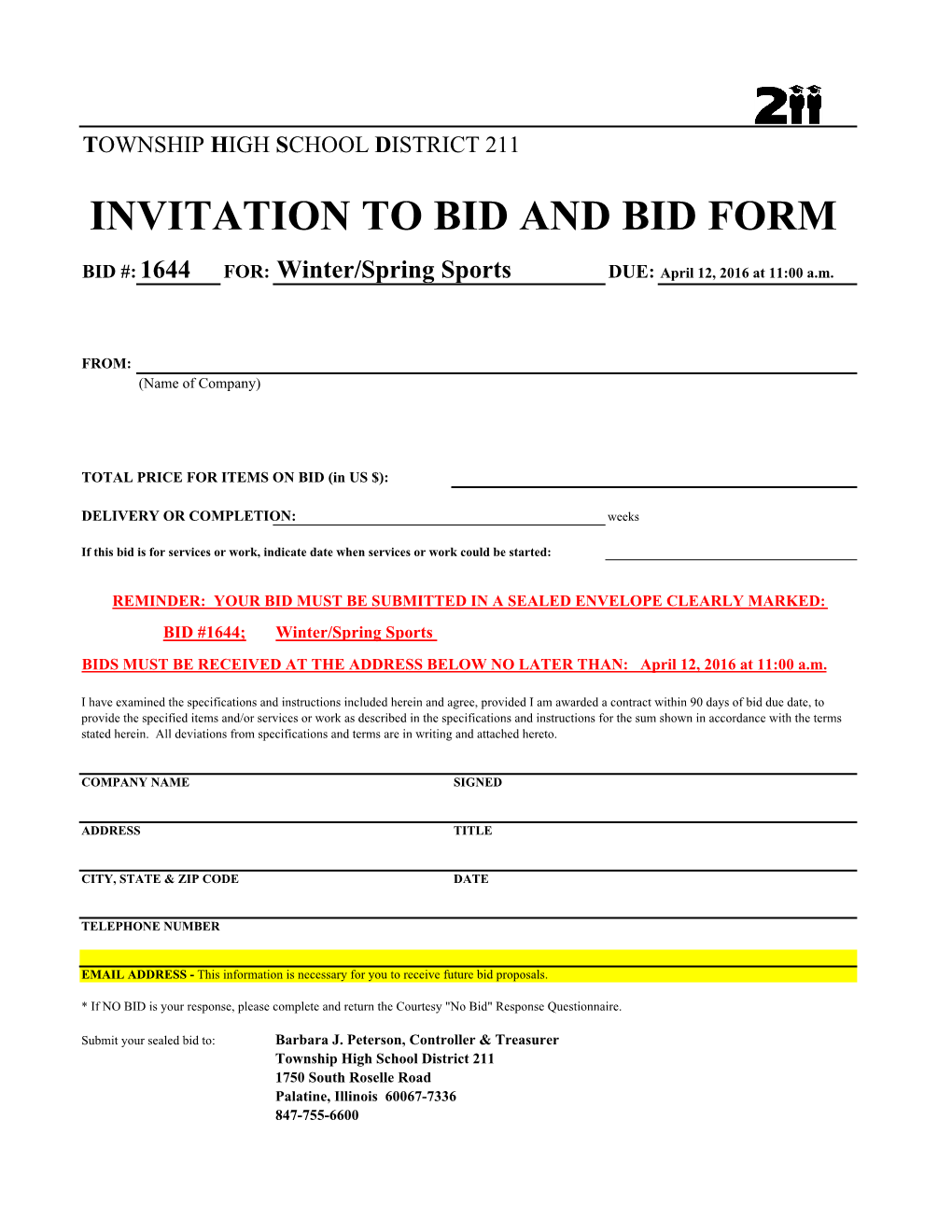Invitation to Bid and Bid Form