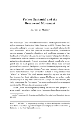 Father Nathaniel and the Greenwood Movement, Journal of Mississippi History