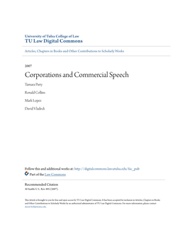 Corporations and Commercial Speech Tamara Piety