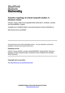 Toward a Typology of Critical Nonprofit Studies: a Literature Review