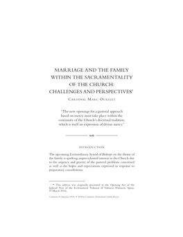 Marriage and the Family Within the Sacramentality of the Church: Challenges and Perspectives*
