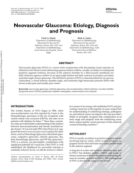 Neovascular Glaucoma: Etiology, Diagnosis and Prognosis