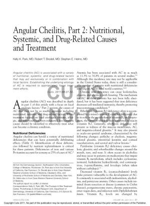 Angular Cheilitis, Part 2: Nutritional, Systemic, and Drug-Related Causes and Treatment