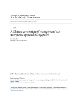 An Interpretive Approach (Singapore). Siew Kim Lee University of Massachusetts Amherst