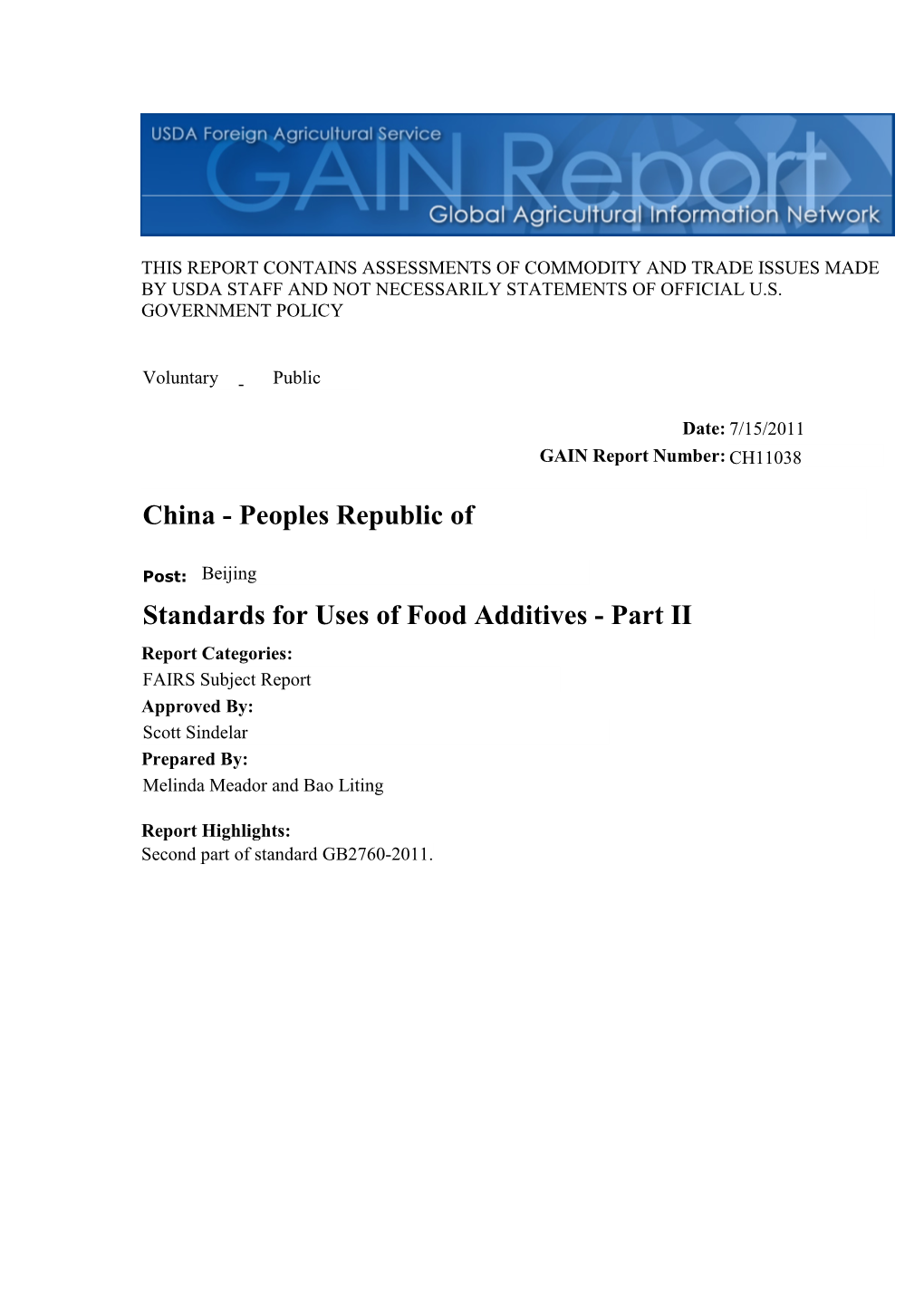 Standards for Uses of Food Additives - Part II