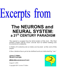 The NEURONS and NEURAL SYSTEM: a 21St CENTURY PARADIGM