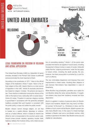 UNITED ARAB EMIRATES UNITED ARAB EMIRATES RELIGIONS 1.1% 1.9% Agnostics Buddhists 1.3% Other 11.0% Christians 6.2% Hindus