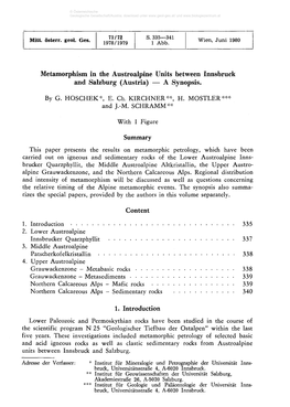 Metamorphism in the Austroalpine Units Between Innsbruck and Salzburg (Austria) — a Synopsis