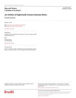 An Outline of Eighteenth-Century Russian Music Gerald Seaman