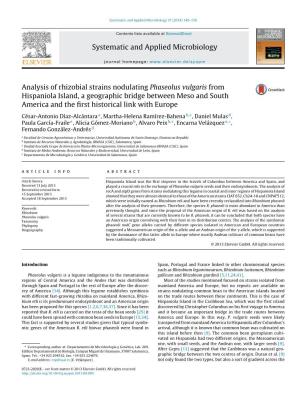 Analysis of Rhizobial Strains Nodulating Phaseolus Vulgaris From