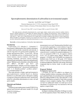 Spectrophotometric Determination of Carbosulfan in Environmental Samples