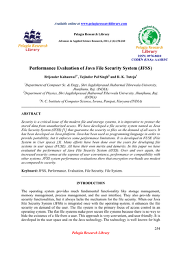 Performance Evaluation of Java File Security System (JFSS)