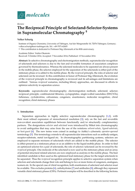 The Reciprocal Principle of Selectand-Selector-Systems in Supramolecular Chromatography †