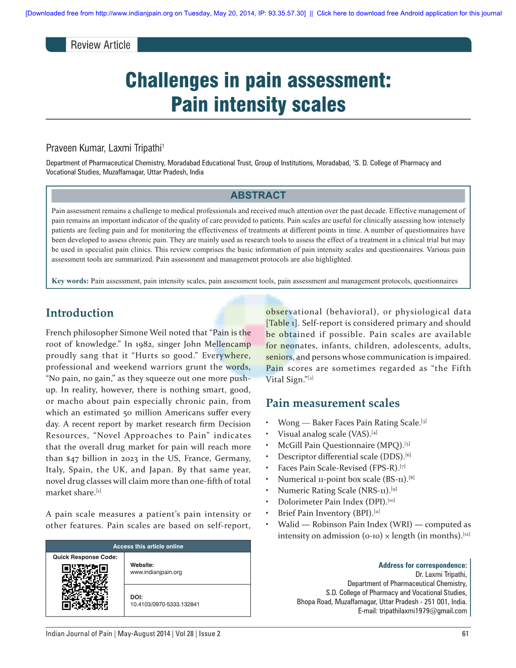 Pain Intensity Scales