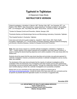 Typhoid in Tajikistan a Classroom Case Study INSTRUCTOR’S VERSION