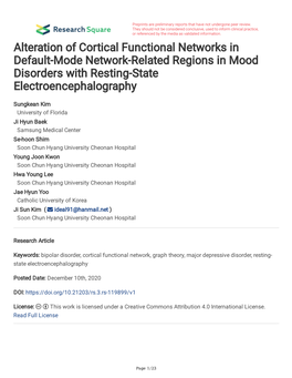 Alteration of Cortical Functional Networks in Default-Mode Network-Related Regions in Mood Disorders with Resting-State Electroencephalography