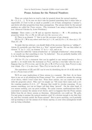 Peano Axioms for the Natural Numbers
