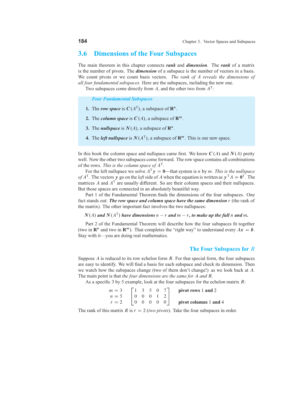 3.6 Dimensions of the Four Subspaces