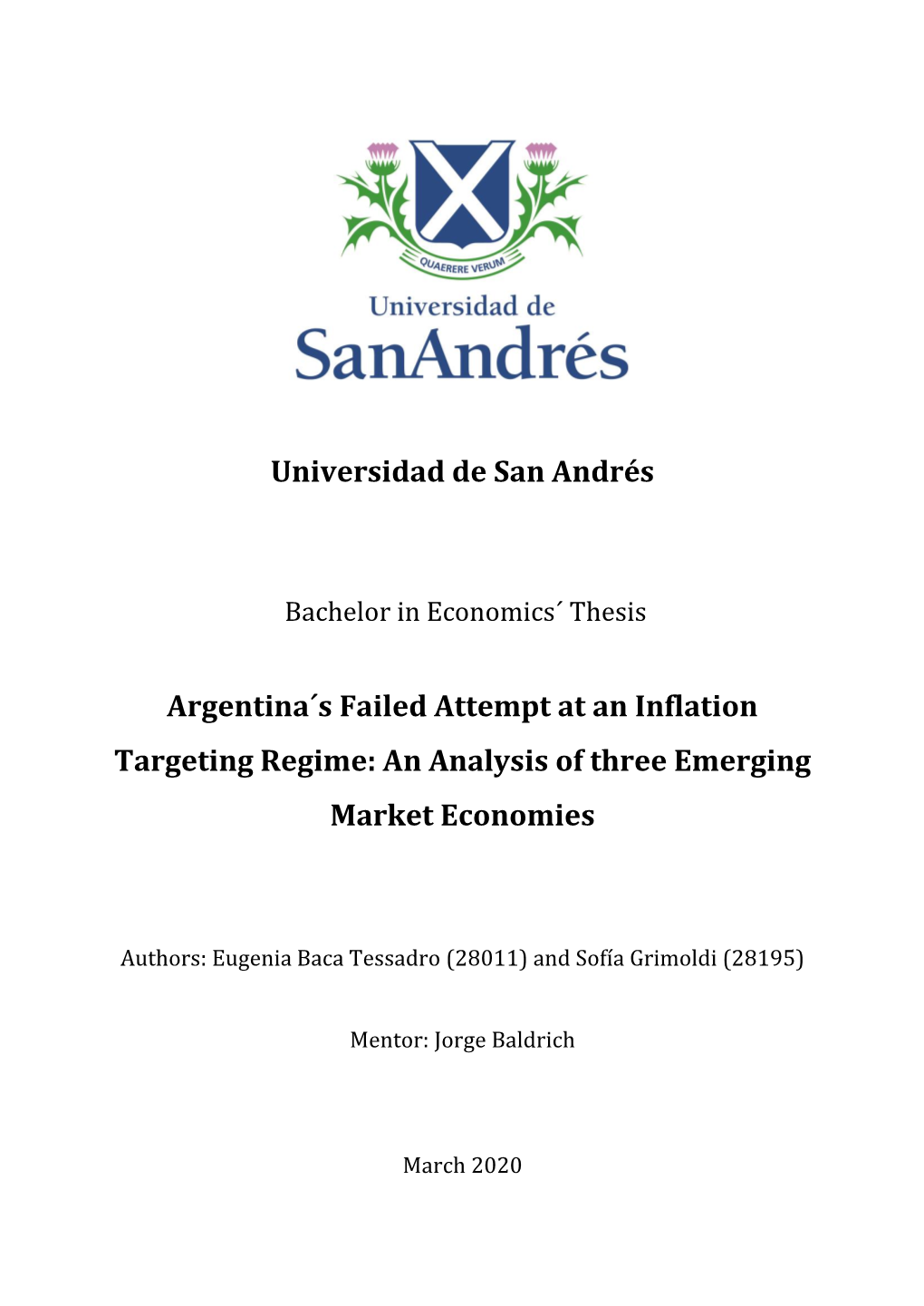 Universidad De San Andrés Argentina´S Failed Attempt at an Inflation