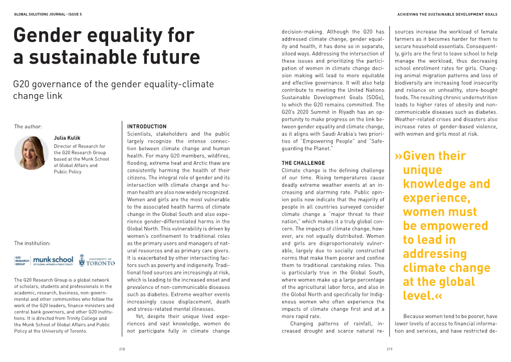 Gender Equality for a Sustainable Future