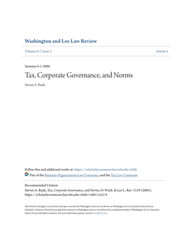Tax, Corporate Governance, and Norms Steven A