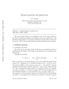 Integral Equations and Applications