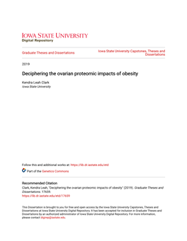 Deciphering the Ovarian Proteomic Impacts of Obesity
