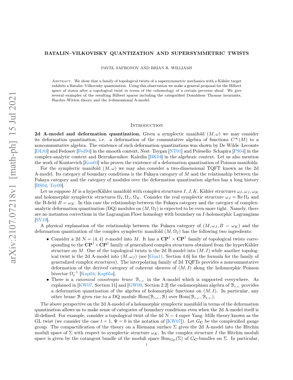 Arxiv:2107.07218V1 [Math-Ph] 15 Jul 2021 L-End O Xml,Cnie Oooia Ws Fth of Twist Topological a Bounda of Consider Categories Example, for of Sense Ill-Deﬁned