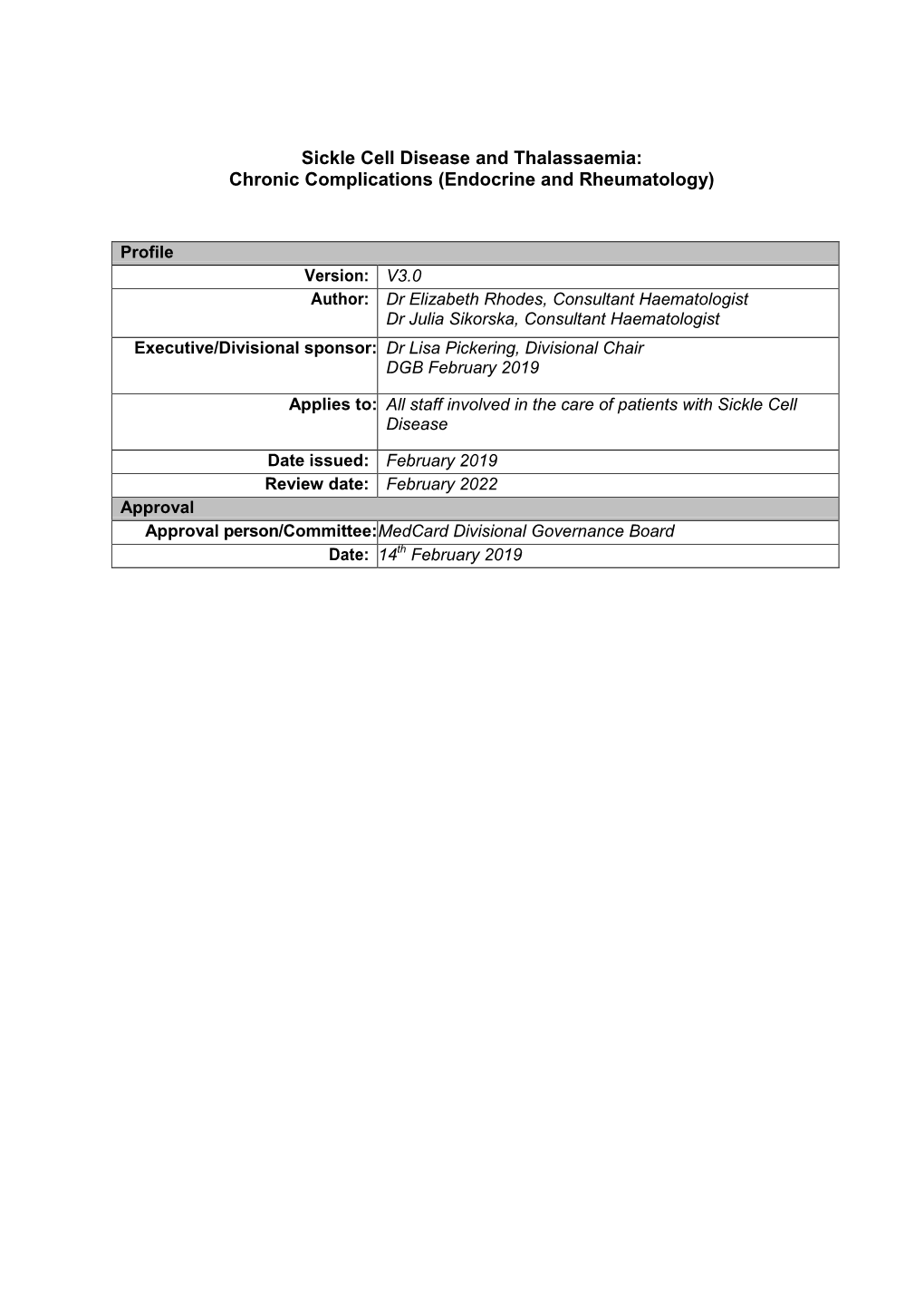 Sickle Cell Disease and Thalassaemia: Chronic Complications (Endocrine and Rheumatology)