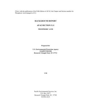 AP-42, Vol. 1, Final Background Document for Phosphoric Acid