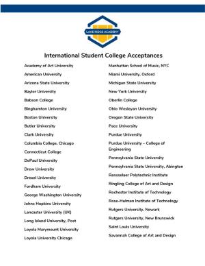 International Student College Acceptances