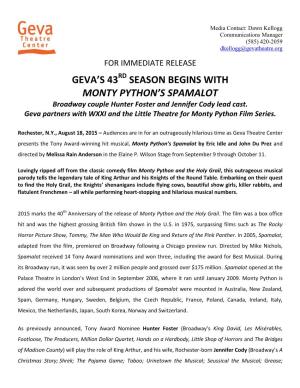 Geva's 43 Season Begins with Monty Python's Spamalot
