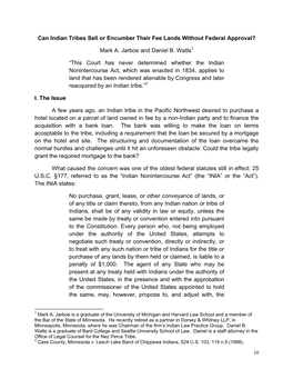 Can Indian Tribes Sell Or Encumber Their Fee Lands Without Federal Approval?