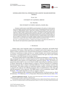 GENERALIZED FIDUCIAL INFERENCE for LOGISTIC GRADED RESPONSE MODELS Yang Liu