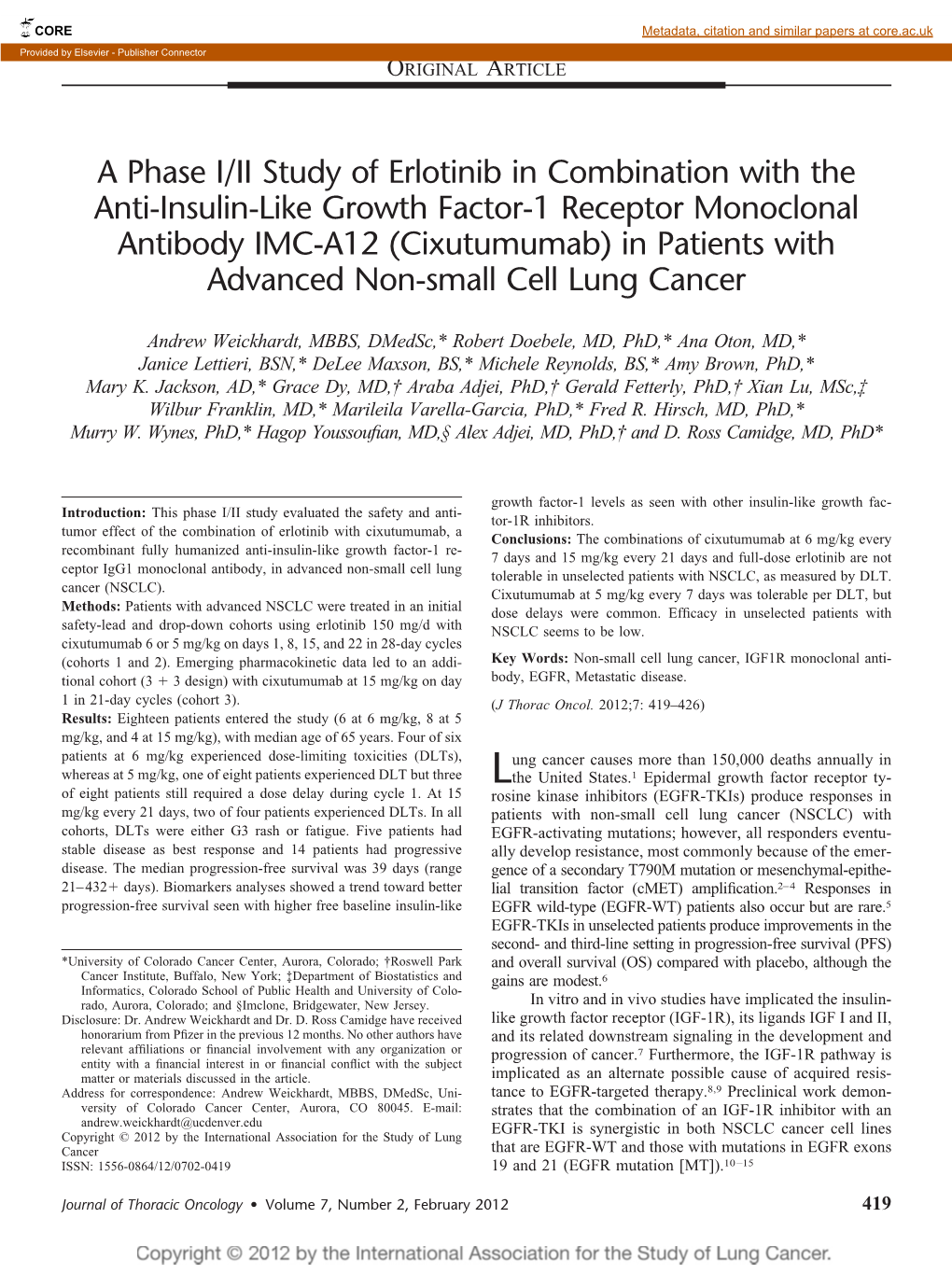 A Phase I/II Study of Erlotinib in Combination with the Anti