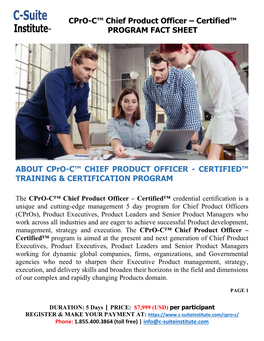 Cpro-C™ Chief Product Officer – Certified™ PROGRAM FACT SHEET
