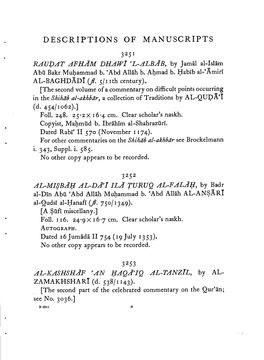 Descriptions of Manuscripts