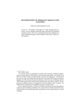 Securitization of Mortality Risks in Life Annuities