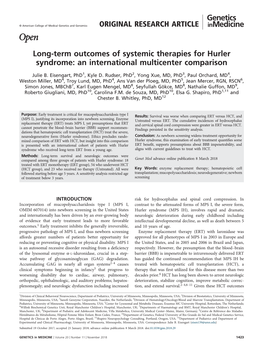 Long-Term Outcomes of Systemic Therapies for Hurler Syndrome: an International Multicenter Comparison