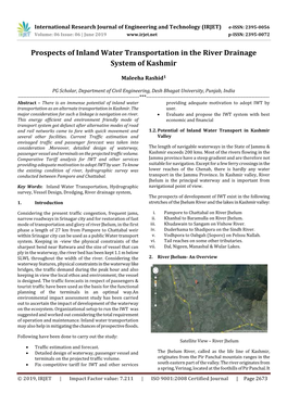 Prospects of Inland Water Transportation in the River Drainage System of Kashmir