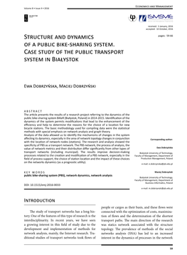 Structure and Dynamics of a Public Bike-Sharing System. Case Study of the Public Transport System in Białystok