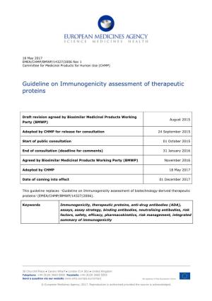 Guideline on Immunogenicity Assessment of Therapeutic Proteins