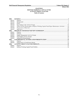 DEFENSE WORKING CAPITAL FUNDS ACTIVITY GROUP ANALYSIS Table of Contents