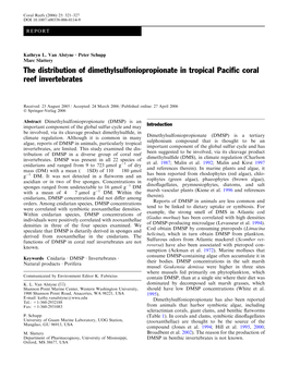 The Distribution of Dimethylsulfoniopropionate in Tropical Paciﬁc Coral Reef Invertebrates