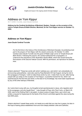 Address on Yom Kippur 30.11.2006 | Turcotte, Jean-Claude Cardinal