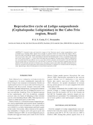 Reproductive Cycle of Loligo Sanpa Ulensis (Cephalopoda: Loliginidae) in the Cabo Frio Region, Brazil