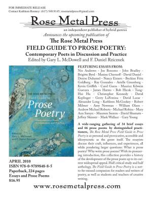 PROSE POETRY: Contemporary Poets in Discussion and Practice Edited by Gary L