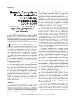 Human Astrovirus Gastroenteritis in Children, Madagascar, 2004–2005