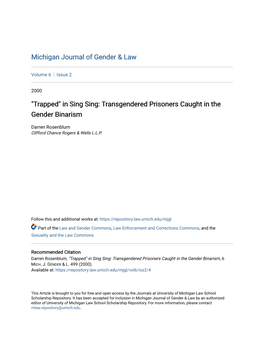In Sing Sing: Transgendered Prisoners Caught in the Gender Binarism